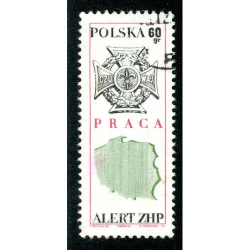 Timbre Oblitéré Polska , 60 Gr, Praca, Alert Zhp, 1969