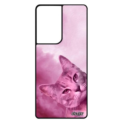 Coque S21 Ultra Silicone Chat Ciel Matou Nuage Animaux Noir Case Felin Animal Rose Design Chaton Lol Cat Smartphone Samsung Galaxy