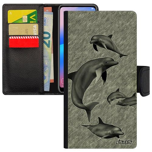 Coque Pour Iphone 12 / 12 Pro Rabat Portefeuille Porte Cartes Dauphin Mer À Clapet Fonds Marins Ocean Effet Telephone Animaux