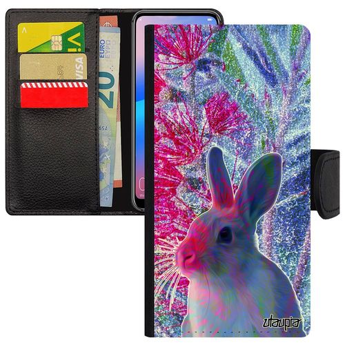 Coque 12 Pro/Iphone 12 Portefeuille Lapin Bleu Lièvre De Paques Dessin Flip Case Mobile Noir Etui Telephone Lapine Nain 64 Go