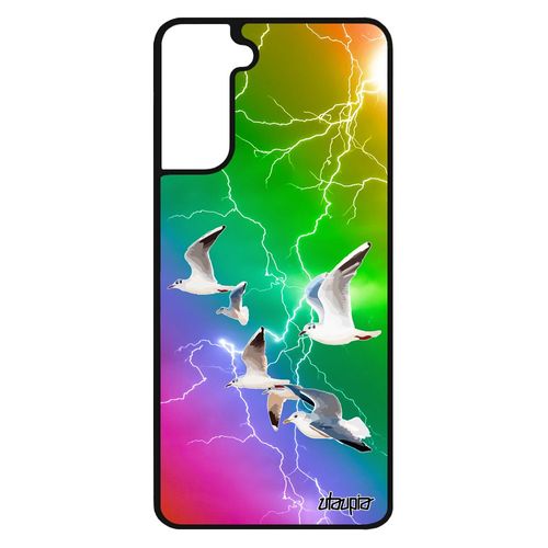 Coque Silicone Samsung Galaxy S21 Oiseaux Mouettes Nature Animaux Jaune Arc En Ciel Eclair Design Multicolore Animal Solide Mer De