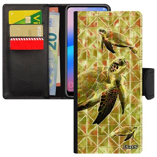 Coque Samsung Galaxy S21 Ultra En Simili Cuir À Rabat Tortue Animal Graphique Vert Sam. Reptile Housse Animaux Etui Geometrie Bumper