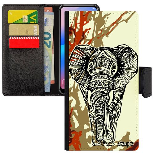 Coque Pour Iphone 12 / 12 Pro Simili Cuir Elephant Sagesse Peinture Ganesh Azteque 64 Go Tribal Antichoc Smartphone Etui Motif