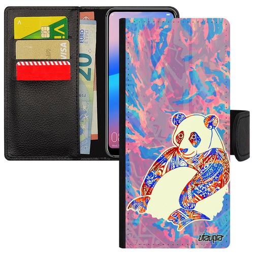 Coque Rabat Samsung Galaxy Note 20 Ultra Panda Graphique Symbole Tribal Personnalisé Pastel Tattoo Etui Telephone Multicolore Plume