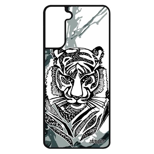Coque Samsung Galaxy S21 Silicone Tigre Ethnique Azteque Fauve Peinture Etui Tatouage Solide Sauvage Tasmanie Graphique Gris Arbre