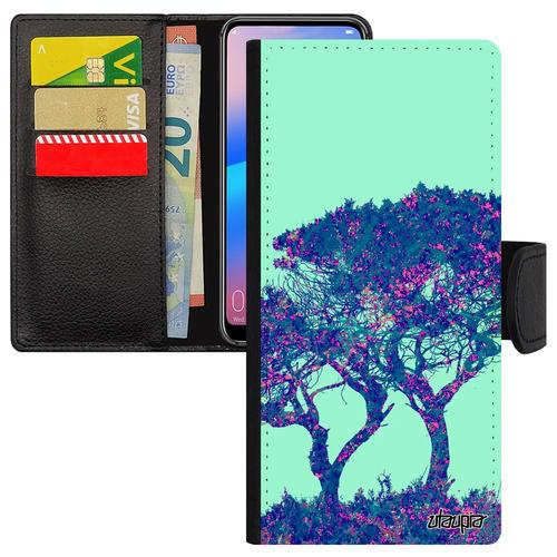 Coque Arbres Pour Samsung S21+ Plus Portefeuille Porte Cartes Feuilles Zen Peinture Ecolo Etui Bleu Fleurs Paysage Antichoc Galaxy