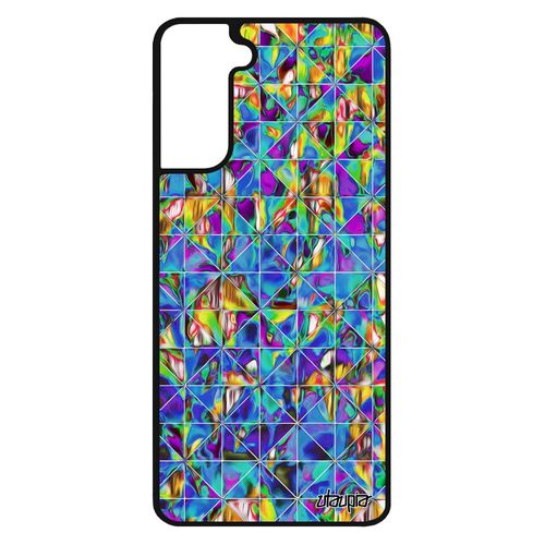 Coque Samsung Galaxy S21 Silicone Design Carreau Cover Coloré Geometrie Effet Marbre Metal Smartphone Carre Multicolore Jaune Motif