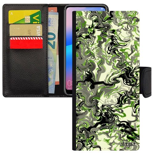 Coque Rabat Pour Samsung Galaxy Note 20 Ultra Porte Cartes Marbre Vert Effet Ondulé Housse Fond Motif Forme Etui Peinture Telephone