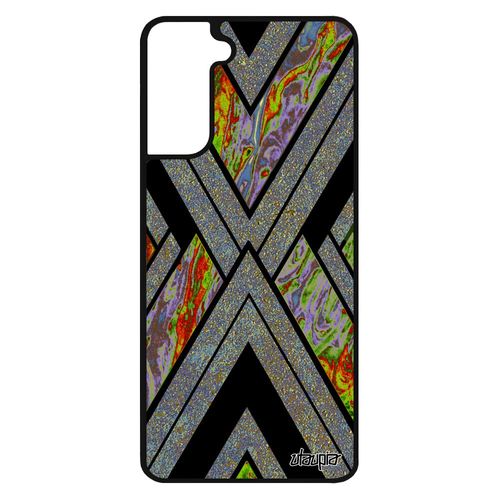 Coque Samsung Galaxy S21 En Silicone Marbre Etui Sm-G991b Coloré Motif Geometrique Jaune Pierre Portable Granite Design Original