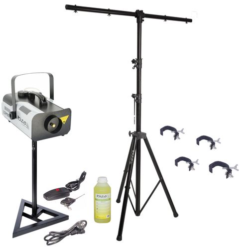 Pack Portique Lumière DJ - Support 2-en-1 Ibiza Light - Machine Fumée LSM900W - 4 Accroches Crochets -Soirée Fête Dj