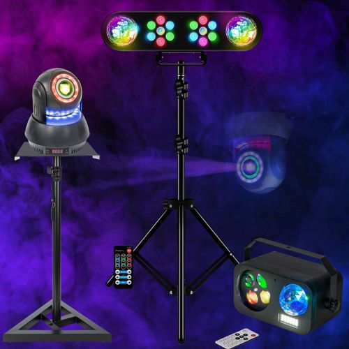 Pack de 2 Lyres Spot Ibiza Light STAR-SPOT-BL 30W - 2 Pieds Support - Pied Lumière DJ 2 Astro 2 PAR - Effet 3-en-1 Strobe Astro Gobo
