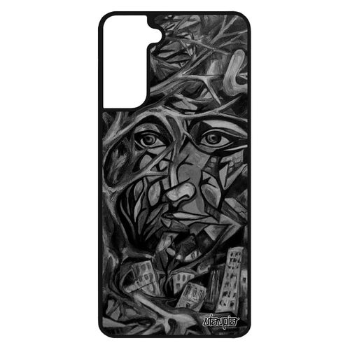 Coque Silicone Samsung Galaxy S21 Portrait Street Art Peinture Huile Arbre Gris Artisanat Immeubles Etui Visage Original Femme Jolie