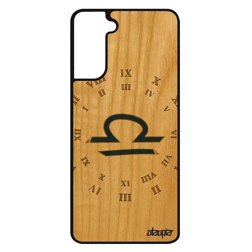 Coque Samsung Galaxy S21+ Plus En Bois Silicone Signe Balance Astrologique Horloge Caoutchouc Etui Astronomie Smartphone Horoscope