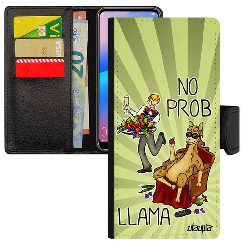 Coque Iphone 12 Pro Max Cuir À Rabat Portefeuille No Prob Lama Etui Problama Comique Animal Vert Bd Case Llama 4g Humour Texte