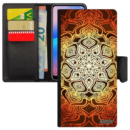 Coque Mandala Pour Iphone 12 Pro Max Rabat Porte Cartes Orange Jolie Coloré Rosace Oriental Floral Solide Personnalisé Etui De