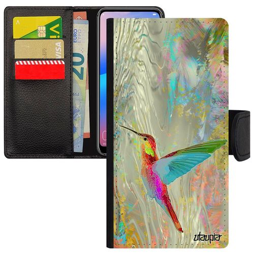 Coque Antichoc 12 Pro/Iphone 12 Rabat Portefeuille Colibri Floral Gris Cover Animal Leather Design Plumes Fleurs 4g Case 64 Go