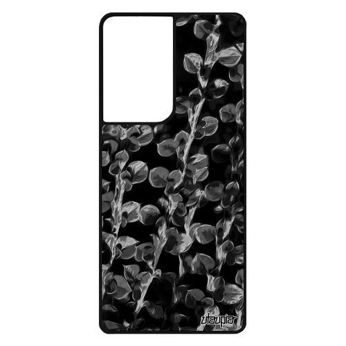 Coque Samsung S21 Ultra En Silicone Motif Feuilles Caoutchouc Nature Noir Jolie Plantes Fleurs Effet Mobile Telephone Floral Galaxy