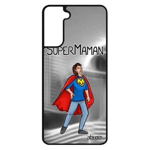 Coque Silicone Super Maman Samsung Galaxy S21 Mobile Bebe Comics Telephone Gris Housse Humoristique Drole Bande Dessinée Heros Mere