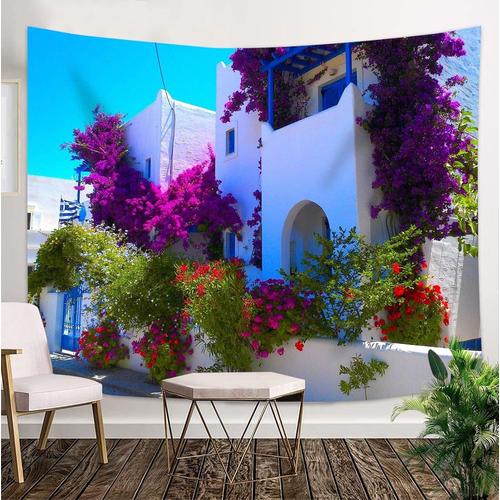 Architecture Grecque Jardin Fleur Feuilles Vertes Tapisserie Grande Tenture Murale Fond Mur Art Tapisserie Pour Chambre Salon Dortoir Appartement 200 Cm X 150 Cm