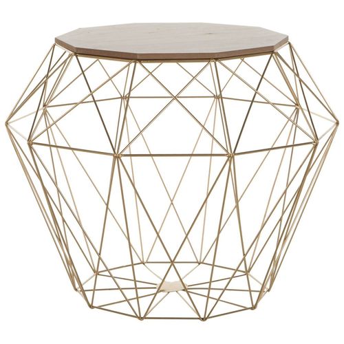Table Appoint Dorée Avec Plateau En Bois Elida