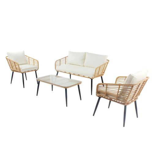 Sitia - Salon De Jardin 4 Places Canapé Et Chaises Effet Rotin Avec Coussins Conforts