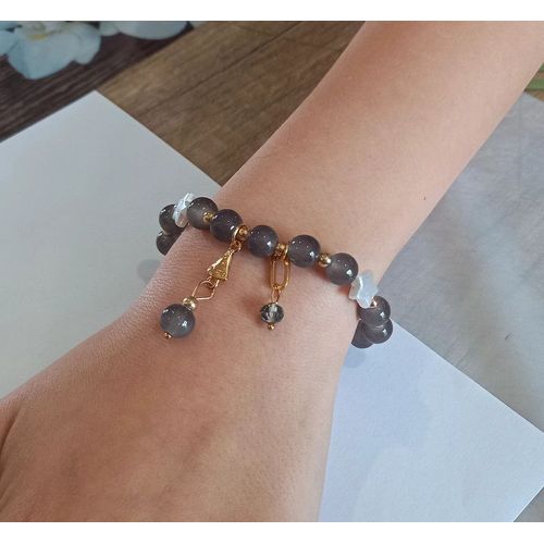 Bracelet Perles Grises Doré