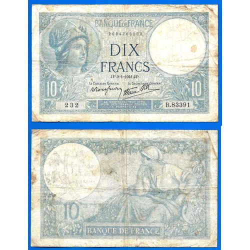 France 10 Francs 1941 Minerve 9 Janvier Billet Frcs Frs Frc