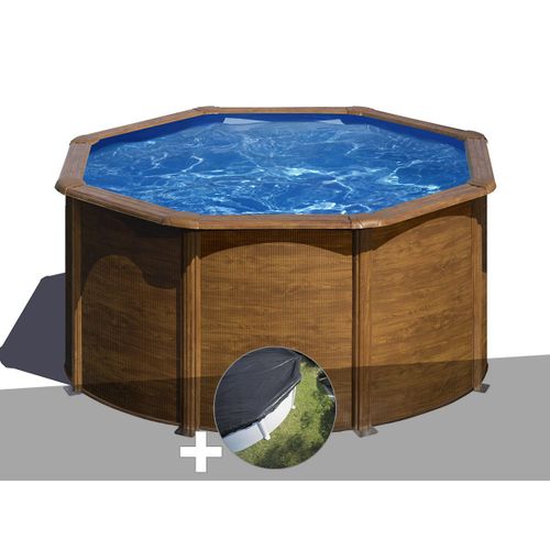 Kit piscine acier aspect bois Gré Pacific ronde 2,60 x 1,22 m + Bâche d'hivernage