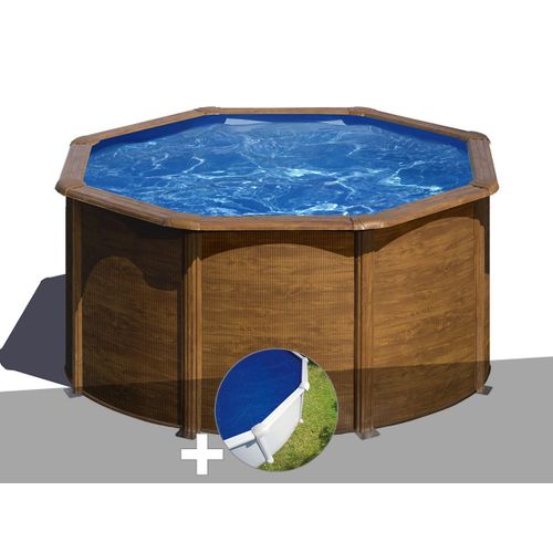 Kit piscine acier aspect bois Gré Pacific ronde 2,60 x 1,22 m + Bâche à bulles