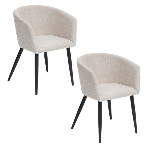 Lot De 2 Fauteuils De Table Aubin En Tissu Effet Matelassé - Beige