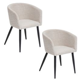 Lot De 2 Fauteuils De Table Aubin En Tissu Effet Matelassé - Beige