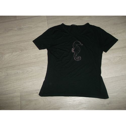 Tee Shirt Caroll Noir Déco Hippocampe Clous 38 Tbe