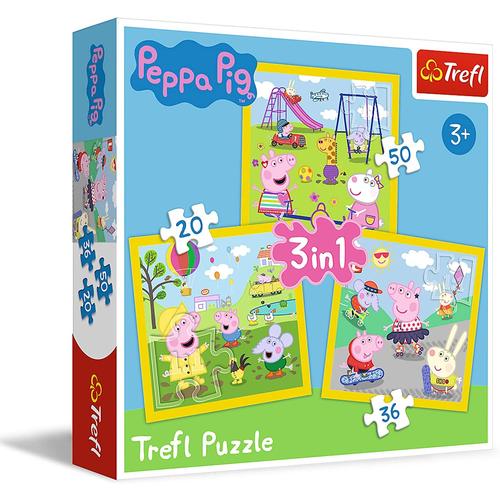 3 Puzzles : Peppa's Happy Day / Peppa Pig - 20, 36 Et 50 Pièces