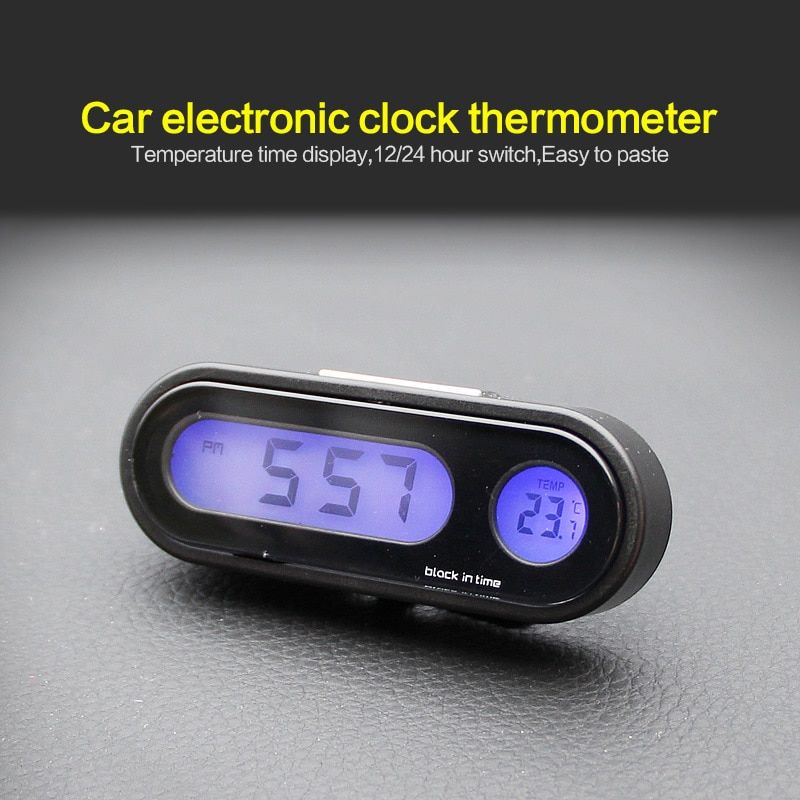 2 en 1 LCD de véhicule de voiture affichage numérique thermomètre automobile horloge portable voiture évent de sortie dair Clip-on LED rétro-éclairage noir