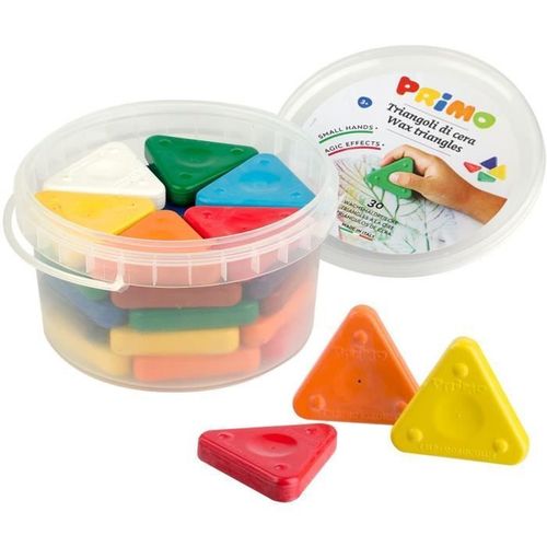 Primo 077tri30 Triangles A La Cire Pour Frottage. Extremement Durables. Super Résistants. En Pot A 30 Pieces. 10 Couleurs Differénte