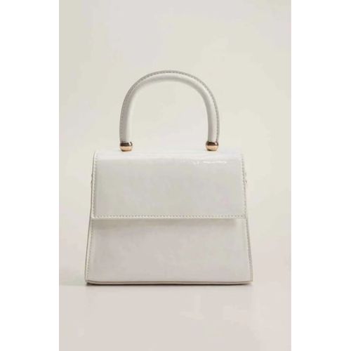 SAC A MAIN A BANDOULIERE BLANC LAQUE PETIT MANGO MINI BAGAGE TREZ GIRLY POUR JEUNE FEMME FERMETURE AIMANTE COURROIE AMOVIBLE MOUSQUETONS DORE DOUBLE en CUIR PU