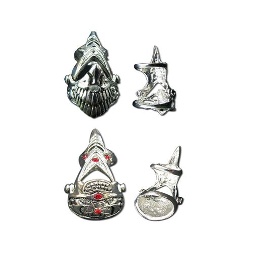 Expédié De Paris - Mixte Lot De 2 Bagues Armures Articulée Couleur Argenté Métal Motard Punk Gothique Double Anneaux Punk Rock Biker Tete Strass Rouge Taille 60 Fr