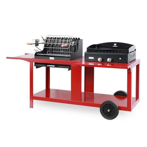 Barbecue Mendy + Plancha Baia 260 Le Marquier sur chariot mixte rouge basque