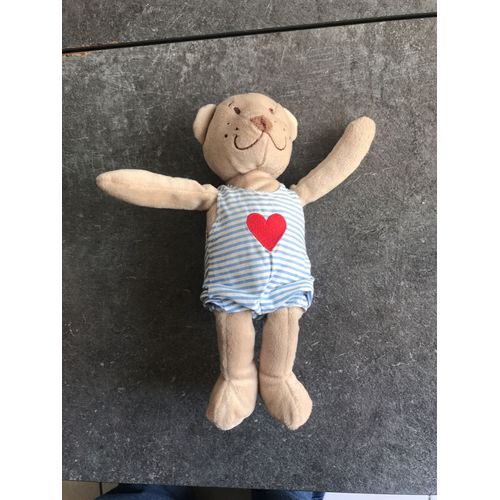 Doudou Peluche Ours Ikea Avec Un Petit Coeur Et T-Shirt Rayé Bleu Blanc