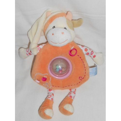 Gipsy Doudou Boule Pomme Fruit Vache Orange Rond Rose Tissu Bonnet Jaune Bruit De Balle Hochet