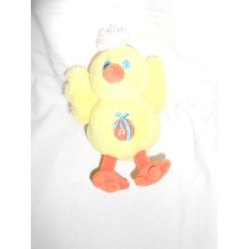 Doudou Peluche Poule Pousson Jaune Oeuf Orange Ruban Bleu Musical Boite A Musique Bille Dans Le Corps Gipsy