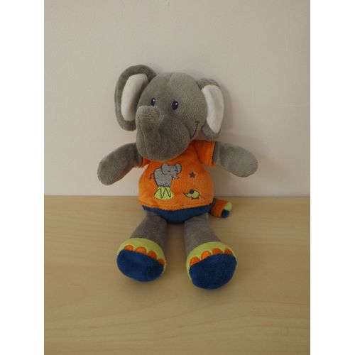 Nicotoy Doudou Doudou éléphant gris,orange et bleu 