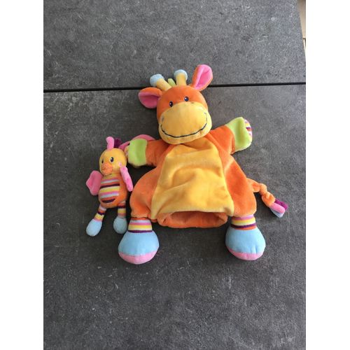 Doudou Vache Nicotoy Orange Jaune Rose Bleu Et Sa Petite Poule