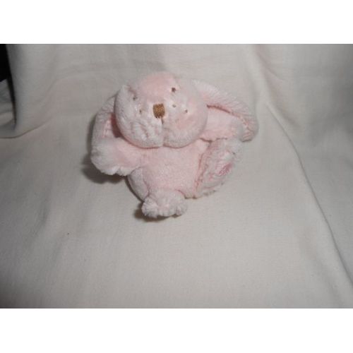 Doudou Lapin Rose Mini Tartine Et Chocolat 10cm Assis Tissu Raye Matelas Blanc Beige Ecru Creme