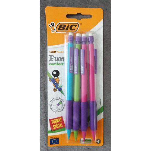 Lot De 4 Porte Mines Bic Matic Fun Comfort Grip Caoutchouc Hb 0.7 Mm