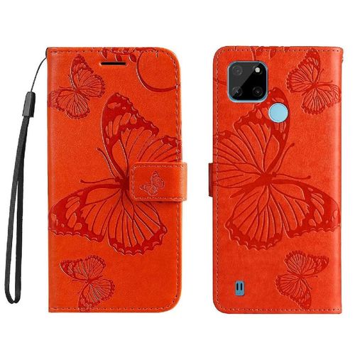 Flip Étui Pour Realme C21y Avec Support De Fente Pour Carte Couverture Magnétique Couverture Antichoc Cuir Pu Flip Kickband - Orange