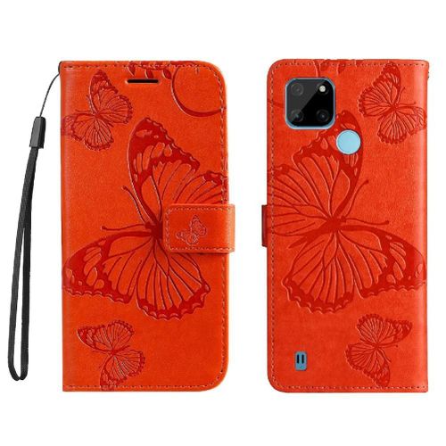Flip Étui Pour Realme C21y Flip Kickband Avec Support De Fente Pour Carte Cuir Pu Couverture Magnétique Couverture Antichoc - Orange