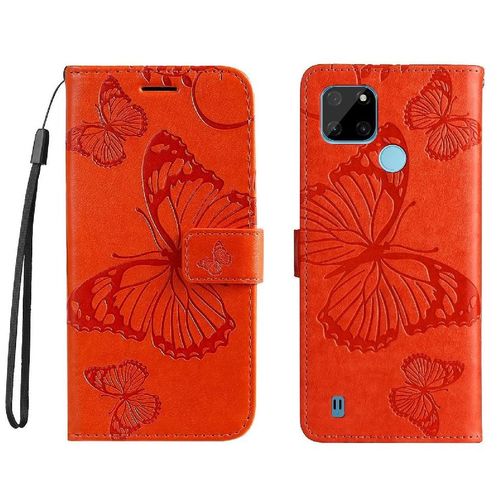 Flip Étui Pour Realme C21y Avec Support De Fente Pour Carte Couverture Magnétique Flip Kickband Couverture Antichoc Cuir Pu - Orange