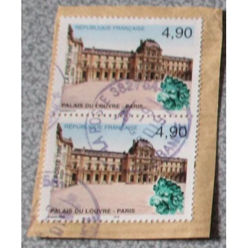 Timbre De France-Emission Commune France Chine-Série Architecture Palais Du Louvre Paris De 4.90 Francs Français-2 Exemplaires Oblitérés Et Non Détachés Entre Eux-Date De Sortie 14/09/1998