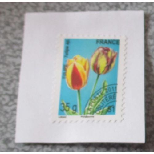 Timbre France 35g-La Poste 2011 Oblitéré-Série Fleurs-Tulipe-Timbre Préoblitéré-Date De Sortie 1/07/2011